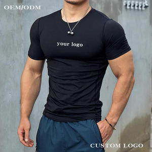 Kaos Olahraga Pria Custom, Lengan Pendek, Model <span class=keywords><strong>Muscle</strong></span> Fit, Kompresi, untuk Lari & Gym, Polos - Product Image 2