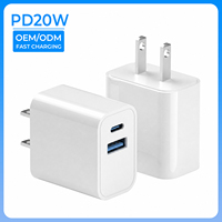 Adaptateur secteur USB double 20W PD à charge rapide (1C1A) avec prise US pour Samsung Galaxy S23 S22 Google Pixel iPhone 15 14 Pro Max