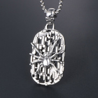 Collier pour homme en acier inoxydable avec pendentif bouclier araignée creux tête de mort rétro SP412