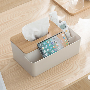 Multipurpose Tissue Box With Bamboo Lid And Storage Compartment For Living Room Desktop Use - Product Image 1
