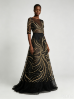 Tissu en dentelle K/C noir velours à motifs plumes et paillettes dorées pour robe de mariée africaine Aso Ebi et Abaya musulmane