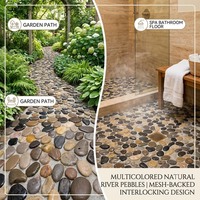 Mosaïque de galets en pierre naturelle de couleurs mélangées, polie, écologique, sur treillis, pour piscine, jardin, patio, revêtement mural