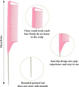 Lot de 3 peignes de coiffure personnalisés <span class=keywords><strong>pour</strong></span> salon, brosse démêlante en nylon rose, brosse de contrôle <span class=keywords><strong>des</strong></span> bords, ensemble de peignes à queue de rat - Product Image 4
