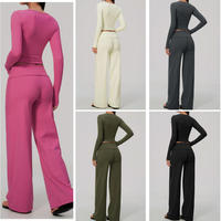 Ensemble de vêtements de sport pour femmes personnalisés, tenue de yoga, hauts slim, pantalon évasé taille haute, ensembles de vêtements de sport pour la gym et le fitness