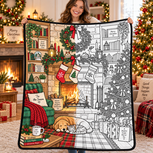 Couverture de Noël personnalisable à colorier soi-même, rectangulaire, en polyester et coton, réutilisable, lavable, pour la peinture en famille - Product Image 4