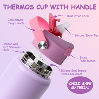 Bouteille d'eau sport pour enfants, best-seller, sans BPA, 12 oz/20 oz, en acier inoxydable 304, à double paroi, isolée sous vide, anti-fuite, 12-24 h