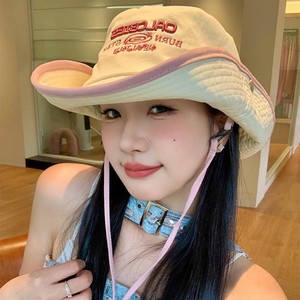 <b>Bucket</b> Hat Off <b>White</b> And Blue Cotton Breathable Sun Protection Summer Outdoor Women's Fisherman Hat - Product Image 3