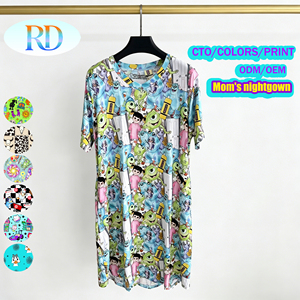 Camicia da <span class=keywords><strong>Notte</strong></span> in Bambù per Mamma, Manica Corta, Scollo a V, Vestito da <span class=keywords><strong>Notte</strong></span> Ampio con Stampa, Personalizzabile ODM OEM, Pigiameria Floreale con Stampa Cartoon per Mamma - Product Image 1