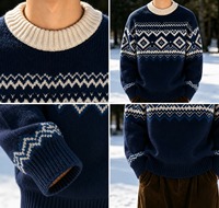Pull personnalisé Fair Isle pour homme, mélange de laine, tricot jacquard, col rond, pull d'hiver, fabricant OEM ODM