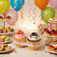 Boîte à clapet en PET jetable de qualité alimentaire pour cupcakes et muffins, 2/1 compartiment, en plastique gaufré pour biscuits