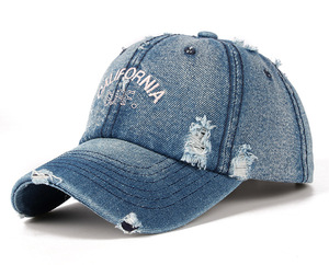 Wholesale Factory Custom Embroidery Logo <b>Light</b> Blue Common Denim <b>Letter</b> Baseball Caps Distressed Hat Unisex - Product Image 3