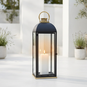 Manufacturers Tall Dual Tone <b>Black</b> Metal Candle <b>Lantern</b> for Home, Events and Patio Decoration - Product Image 1