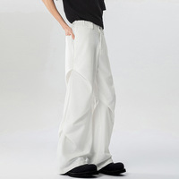 Pantalon décontracté d'été haut de gamme unisexe Pantalon droit confortable de taille moyenne Pantalon de niche à plis et cordon de serrage Pantalon de style américain