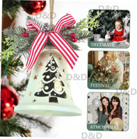 Cloche de Noël ovale en métal faite à la main de haute qualité avec nœud et décoration de porte en herbe, décoration festive pour les fêtes