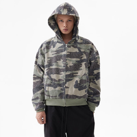 Sweat à capuche d'hiver tissé sur mesure 100 % coton, coupe oversize, bas côtelé, imprimé camouflage pour homme