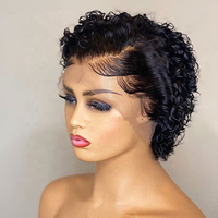 Perruque frontale à dentelle coupe Pixie pour femmes noires, cheveux humains, bouclés, humides et humides, nouvelle collection 2020