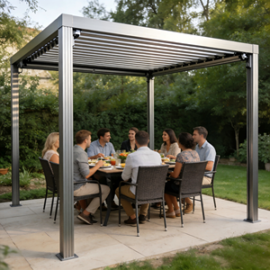 Pergola <span class=keywords><strong>de</strong></span> luxe en aluminium toutes saisons avec toit à lames motorisées pour balcon, jardin et extérieur, LED en option, rideaux personnalisables - Product Image 5