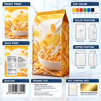 Sachets personnalisés en aluminium pour céréales croustillantes, scellés sur huit côtés, pour la vente au détail et en gros