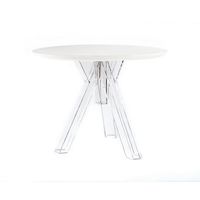 Table extensible en polycarbonate transparent Ometto Design avec plateau blanc, dimensions 100 cm, disponible en tailles de diamètre 90/120, modèle