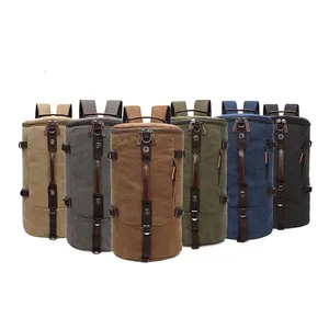 High quality canvas cylinder bag large capacity backpack one shoulder portable crossbody three purpose bag men's travel backpack