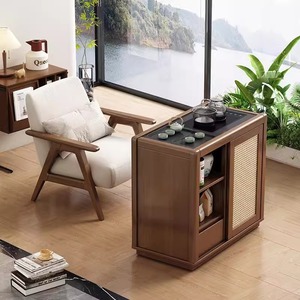 Shulin Solid Wood Tea Cabinet With Storage 3 Compartments 1 <b>Drawer</b> Nordic Style Living Room <b>Side</b> <b>Table</b> - Product Image 2