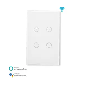 AU/US 118*72mm Tuya sakelar Sentuh lampu dinding 4 Gang Wi-Fi cerdas, kontrol suara pintar, sakelar dinding kaca sentuh