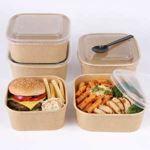 Caja de comida para llevar cuadrada biodegradable Kingwin de papel kraft con laminado mate y relieve para envasado de almuerzos de <span class=keywords><strong>delicatessen</strong></span> - Product Image 1