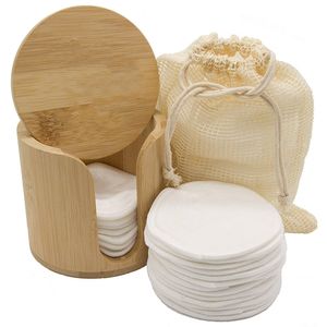 Tampon démaquillant réutilisable rond <span class=keywords><strong>lavable</strong></span> éponge en bambou démaquillage nettoyage du visage <span class=keywords><strong>disque</strong></span> d'essuyage pot en bambou support de boîte - Product Image 1