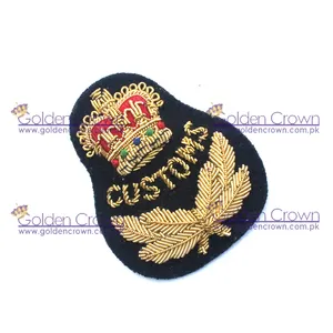 Customs Made Hand Embroidery Cap Gold Bullion Wire Badge | Royal Navy Officer Hat Cap Bullion Badge