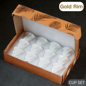Ensemble de tasses à café arabes de 70 ml avec bordure dorée, tasses à café turques en céramique torsadée, tasses à Qahwa Cawa du Moyen-Orient, tasses à Demitasse - Product Image 4