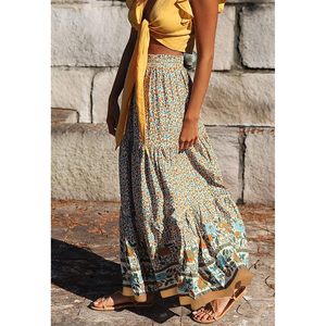 FOXA Jupe longue plissée à taille haute élastique pour femme, imprimé floral vintage, style bohème - Product Image 4