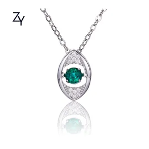 ZHUANGYEE Luxury Green Zambia Round Cut Moissanite 0.25 ct 925 Sterling Silver Platinum plated EYE Pendant Necklace for women