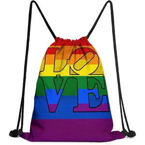 Custom Logo rainbow pride Unisex Drawstring Backpack Bag for Adults and Kids, Holiday, Swimming, Beach