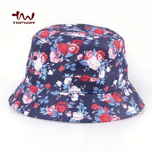 Chapeaux de seau imprimés par Sublimation, motif de fleur, casquette de seau de styliste, étiquette tissée personnalisée, Logo