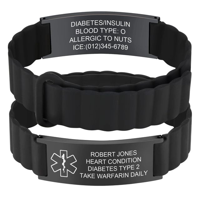 Medical Alert Bracelet Personalized Emergency ID Wristband for Diabetes Heart Condition Men Women Jewelry