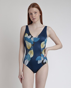 Traje de Baño ADMAS con Garantía de Calidad, Diseño Personalizado Negro, Moderno, Copa Triangular con Hojas Doradas, para Vacaciones de Verano - Product Image 1