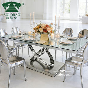 Wedding Banquet Hall <b>Mirror</b> Glass 12 Seater Dining <b>Table</b> Set Modern - Product Image 1