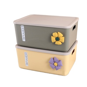 Various Designs PP Plastic Storage Box Multi-Purpose Sundries Storage Box Clear Storage Boxes Bins with Fabric flower