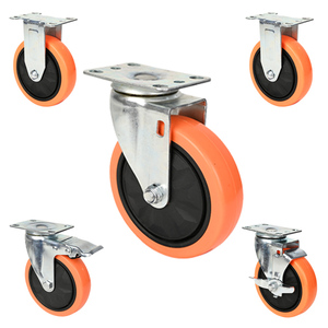 Hochfeste Markt wagen verriegelung Nachlauf pu Service wagen Wagen 4 Zoll drehbare orange Lenk rollen mit Staubs chutz - Product Image 1