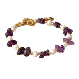 Amethyst And Citrine <b>Beaded</b> <b>Bracelet</b> With Pearl And Gold Heart Charm Bohemian Style Gift Jewelry - Product Image 5