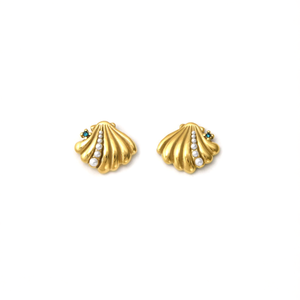 Fashion <b>Stud</b> <b>Earrings</b> 316L Stainless Steel PVD Gold Plating Shell Design With Pearls And <b>Blue</b> Gemstone - Product Image 2