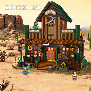 Ensemble de construction de bar western très populaire avec éclairage, jouet de construction Wild West, 1966 pièces, modèle de construction en blocs - Product Image 2