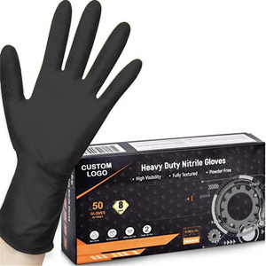 ถุงมือไนไตรล์สำหรับงานซ่อมแซมอุตสาหกรรม ผิวสัมผัสแบบเพชร  หนา  สีส้มดำ - Product Image 2