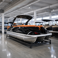 Bateau ponton électrique de luxe en aluminium de 22 pieds, 12 places, avec arche sportive, moteur hors-bord, pour la pêche et les loisirs, 3 tubes, certifié CE, avec remorque