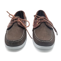 Chaussures bateau confortables et légères en cuir de vachette nubuck marron foncé, faites à la main, respirantes, avec semelle EVA, style barefoot, montantes, pour la marche.