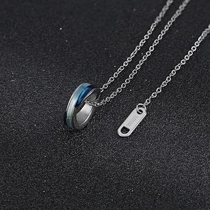 Collier Pendentif Cercle en Acier Inoxydable Argenté et Bleu pour Hommes - Bijoux Tendance - Product Image 4