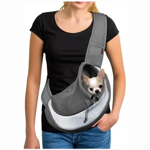 Waterproof XL Pet Sling Carrier Customizable Zipper Closure Dog Poop Bag Soft Cotton Fiber Printed Grey Men Women's Pet Travel