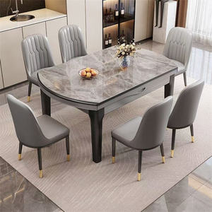 Moderno Juego de Comedor de 6 Plazas, Mesa de Comedor Ajustable con Tablero de Piedra Sinterizada y Sillas de Estilo Simple para Restaurante - Product Image 4