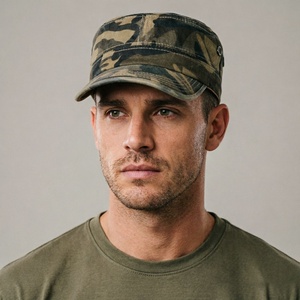 Custom Logo High Quality Camo Baseball Cap Flat <b>Top</b> Camouflage Work Hat Washed Cotton <b>Distressed</b> Cadet Hat for Outdoor - Product Image 3