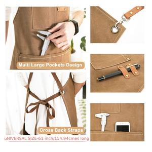 Delantal de cocina de poliéster OEM personalizado de fábrica babero de Chef ajustable con grandes bolsillos a prueba de viento para cocinar y hornear - Product Image 5